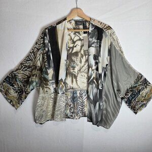 Chico's Travelers Duster 2 Large Sheer Boho Safari Lotus Mix Patchwork Open